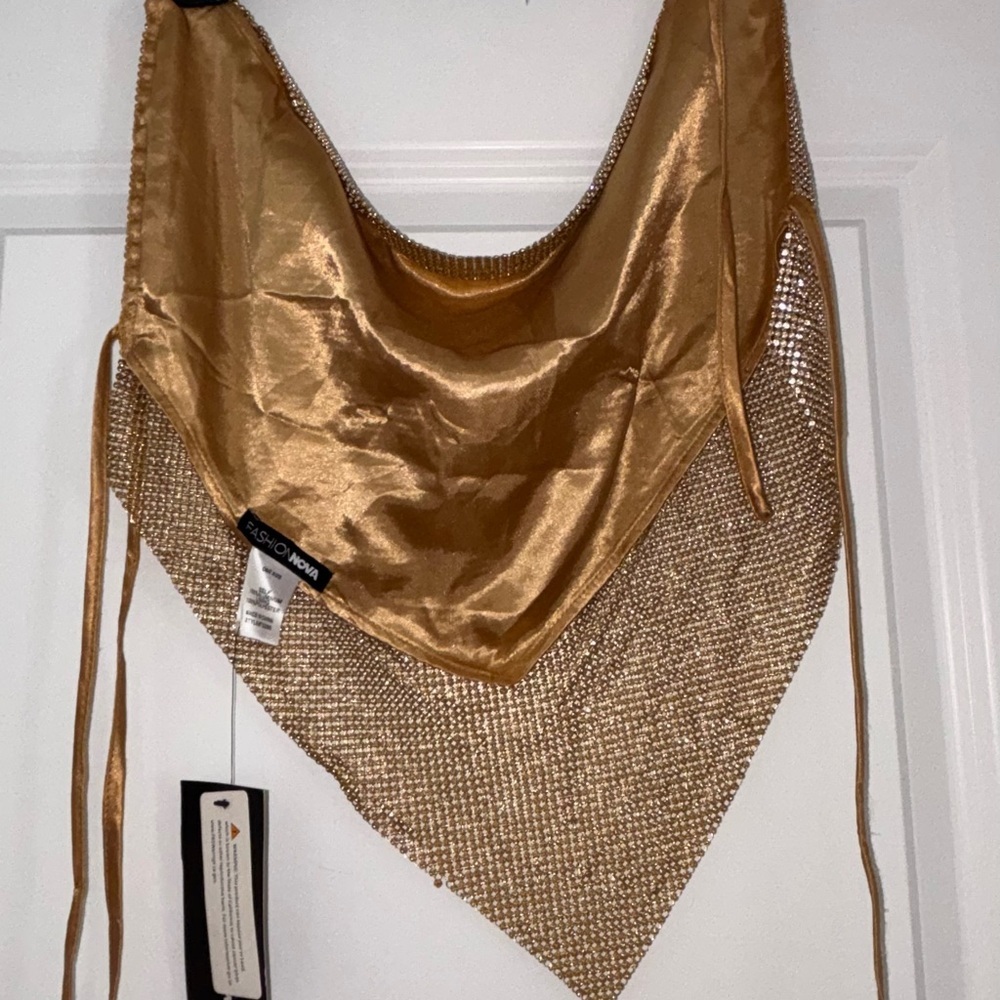 Fashion Nova Gold Rhinestone Mesh Top - Picture 14 of 14